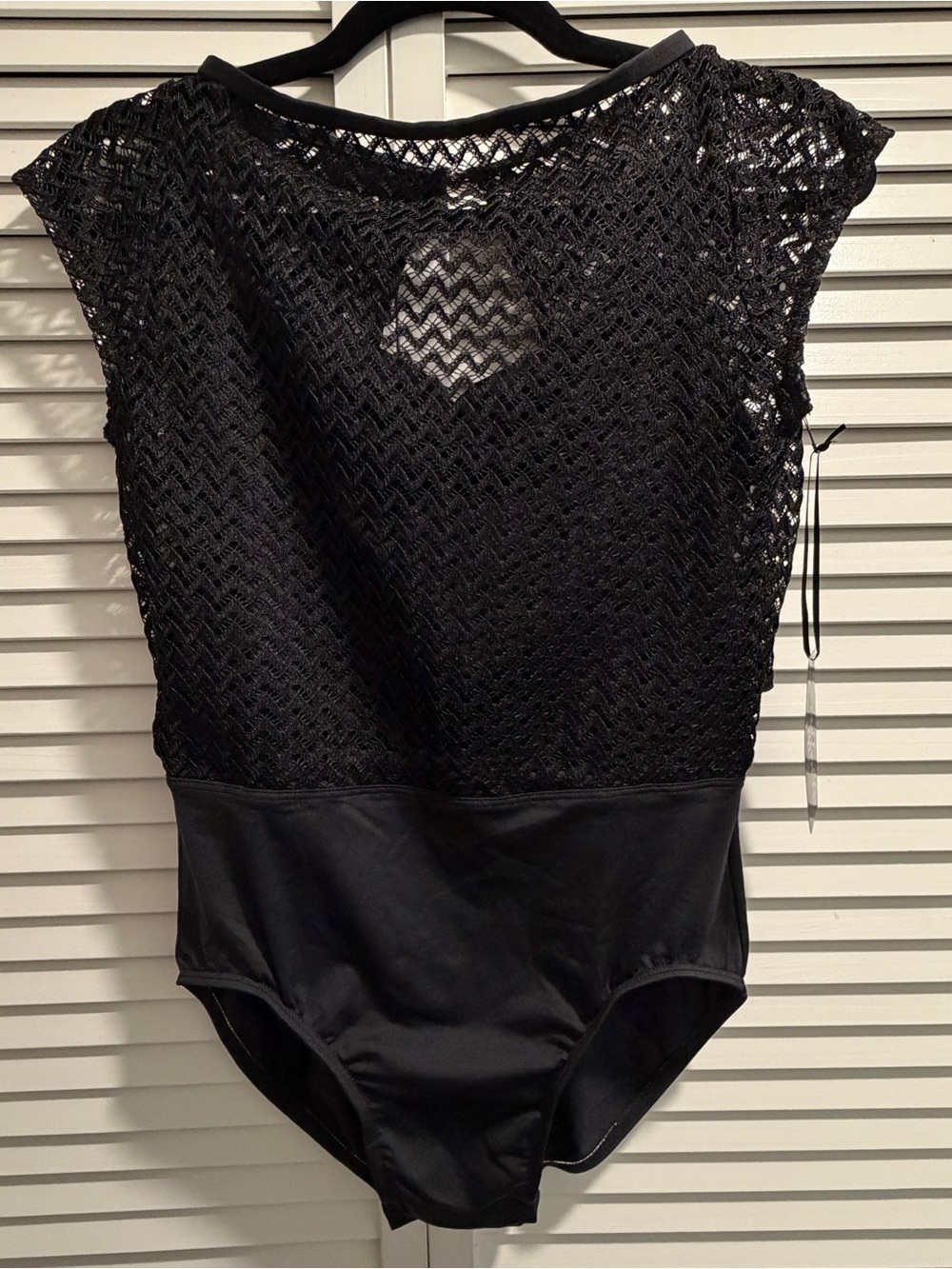 NWT Suffolk ‘Woodstock’ Overlay Cap Sleeve Leotard Black Adult L